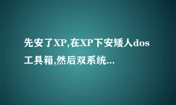 先安了XP,在XP下安矮人dos工具箱,然后双系统安win7,没法启动XP