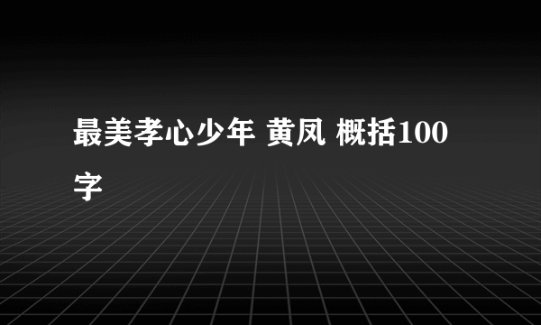 最美孝心少年 黄凤 概括100字