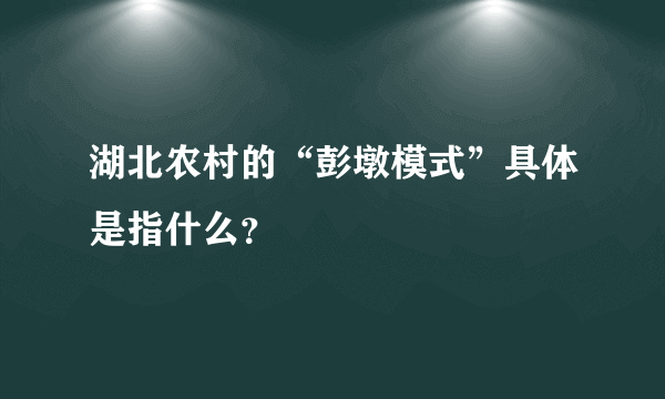 湖北农村的“彭墩模式”具体是指什么？