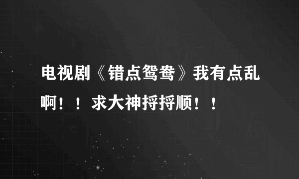 电视剧《错点鸳鸯》我有点乱啊！！求大神捋捋顺！！