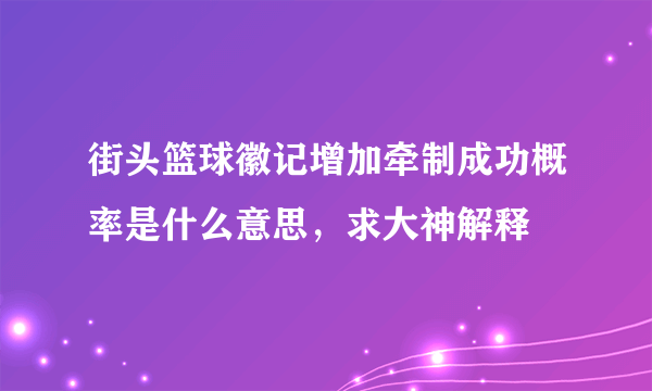 街头篮球徽记增加牵制成功概率是什么意思，求大神解释