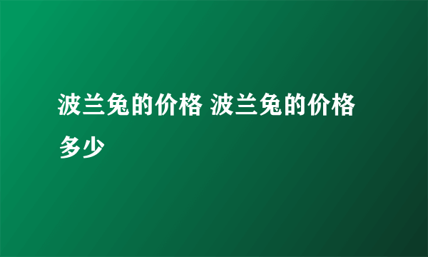 波兰兔的价格 波兰兔的价格多少