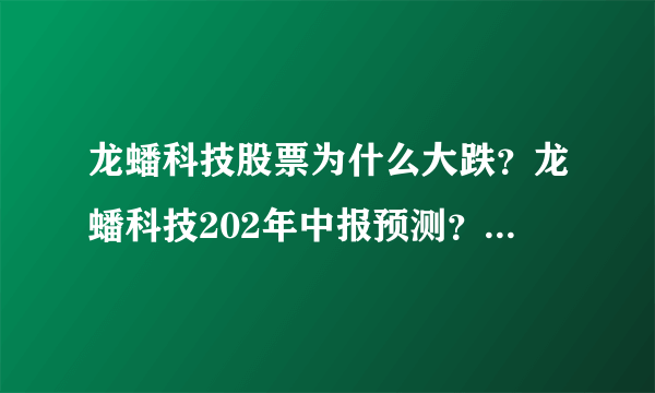 龙蟠科技股票为什么大跌？龙蟠科技202年中报预测？2021年可以买龙蟠科技吗？