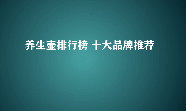 养生壶排行榜 十大品牌推荐