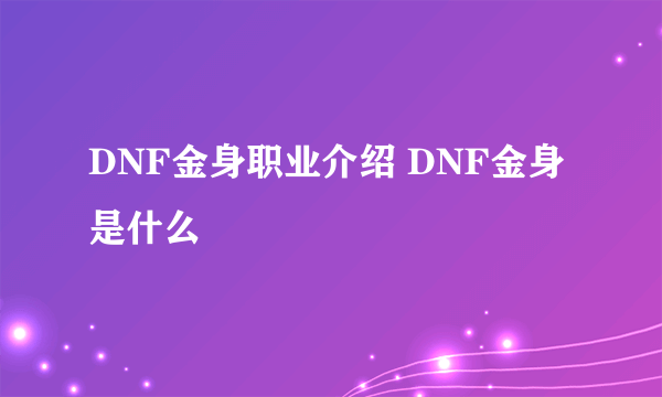 DNF金身职业介绍 DNF金身是什么