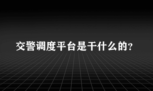 交警调度平台是干什么的？