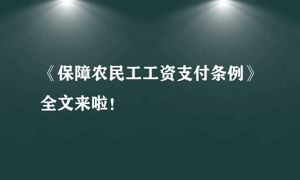 《保障农民工工资支付条例》全文来啦！