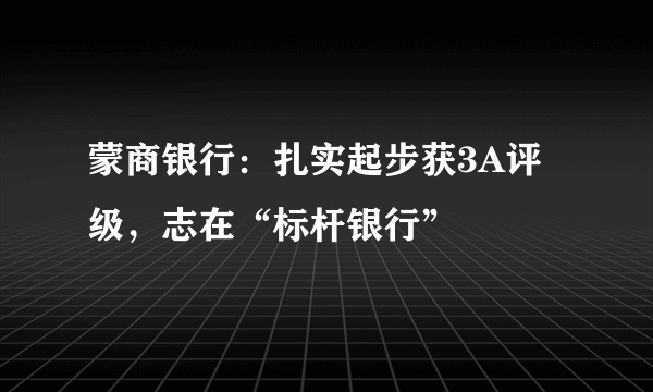 蒙商银行：扎实起步获3A评级，志在“标杆银行”