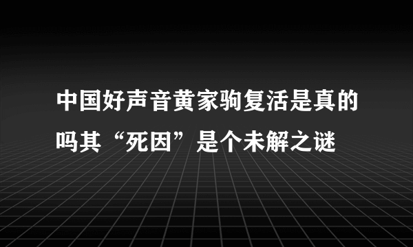 中国好声音黄家驹复活是真的吗其“死因”是个未解之谜