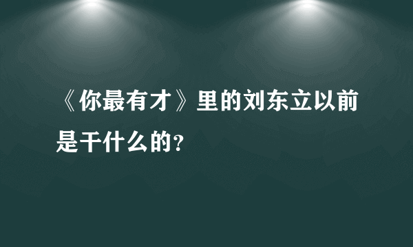 《你最有才》里的刘东立以前是干什么的？