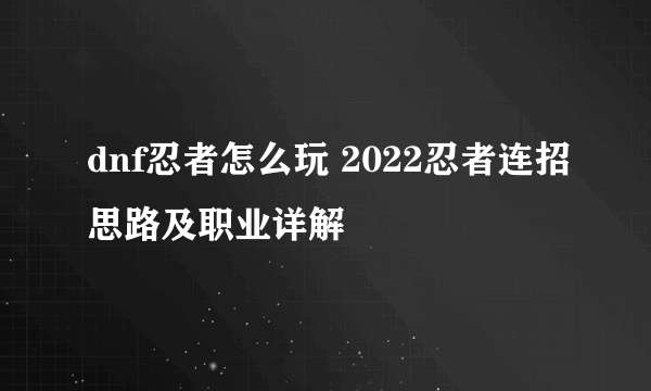 dnf忍者怎么玩 2022忍者连招思路及职业详解