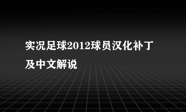 实况足球2012球员汉化补丁 及中文解说