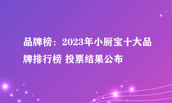 品牌榜：2023年小厨宝十大品牌排行榜 投票结果公布