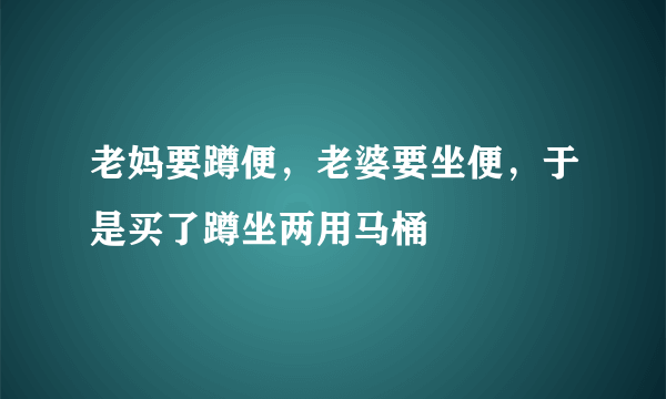 老妈要蹲便，老婆要坐便，于是买了蹲坐两用马桶