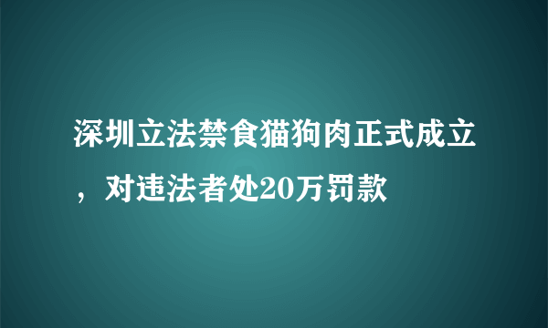 深圳立法禁食猫狗肉正式成立，对违法者处20万罚款