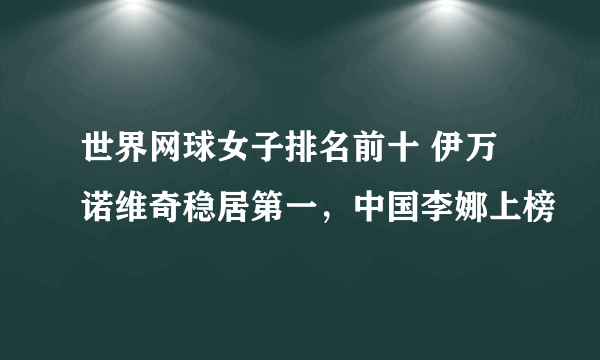 世界网球女子排名前十 伊万诺维奇稳居第一，中国李娜上榜