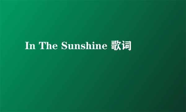 In The Sunshine 歌词