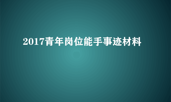 2017青年岗位能手事迹材料