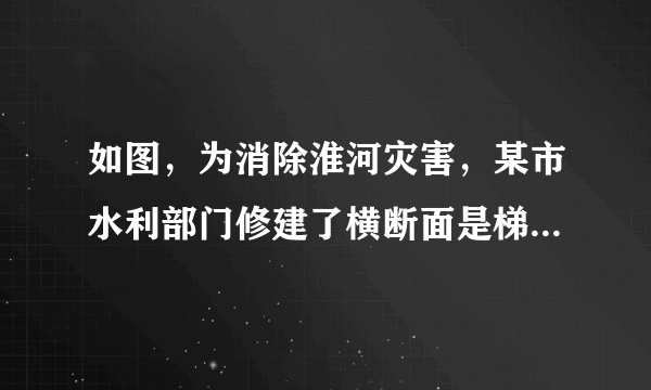 如图，为消除淮河灾害，某市水利部门修建了横断面是梯形的淮河大坝，坝顶宽$6$米，坝高$BE=CF=20$米，斜坡$AB$的坡角$\angle A=30^{\circ}$，斜坡$CD$的坡度$i=1:3$，(坡度是指坡面的铅直高度与水平宽度的比)。求坝底$AD$的宽.(结果保留整数，参考数据：$\sqrt{2}\approx 1.41,\sqrt{3}\approx 1.73)$