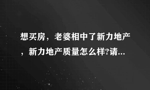 想买房，老婆相中了新力地产，新力地产质量怎么样?请明白人指点？