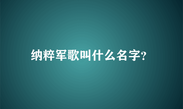 纳粹军歌叫什么名字？