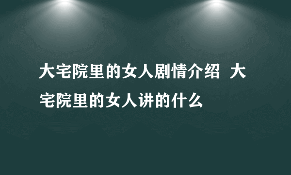 大宅院里的女人剧情介绍  大宅院里的女人讲的什么