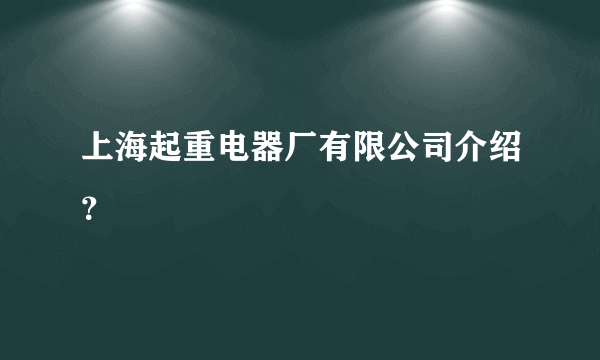 上海起重电器厂有限公司介绍？