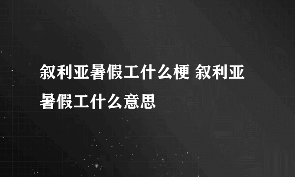 叙利亚暑假工什么梗 叙利亚暑假工什么意思