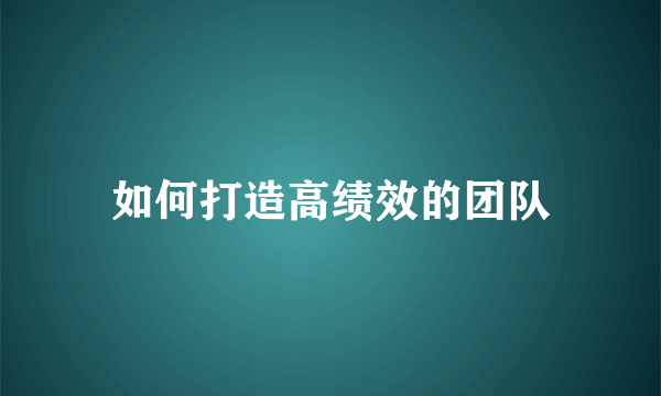 如何打造高绩效的团队