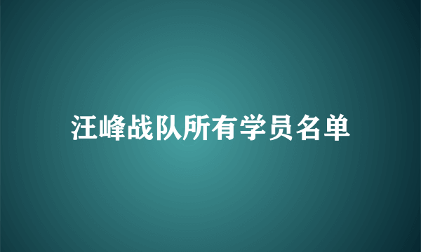 汪峰战队所有学员名单