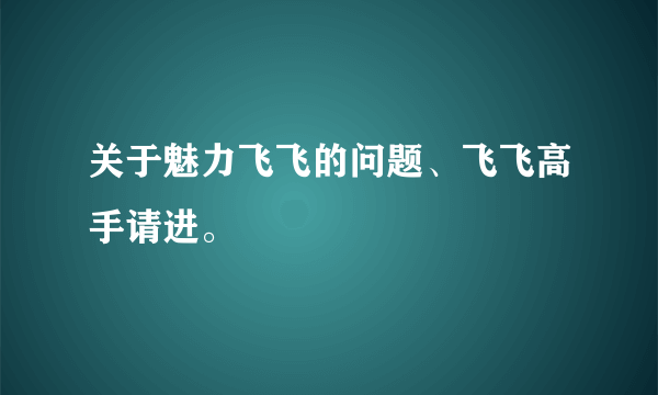 关于魅力飞飞的问题、飞飞高手请进。