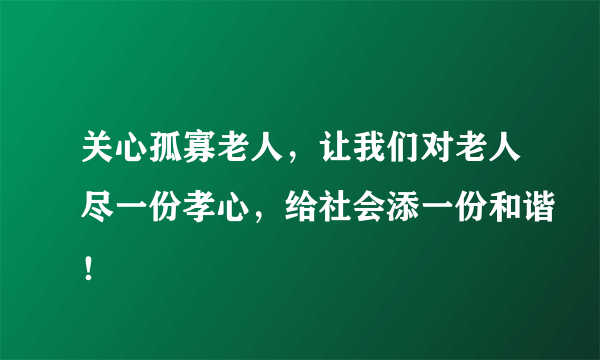 关心孤寡老人，让我们对老人尽一份孝心，给社会添一份和谐！