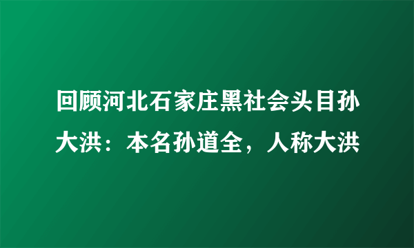 回顾河北石家庄黑社会头目孙大洪：本名孙道全，人称大洪