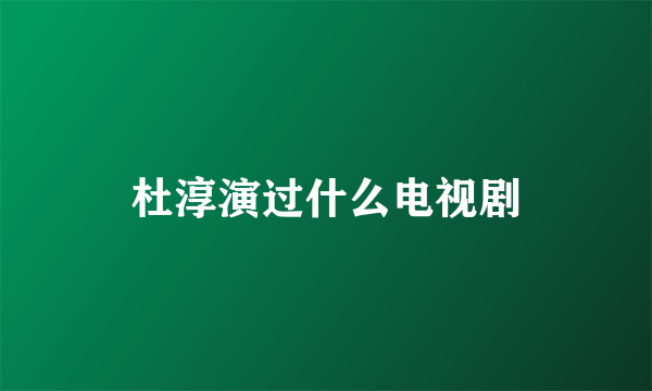 杜淳演过什么电视剧