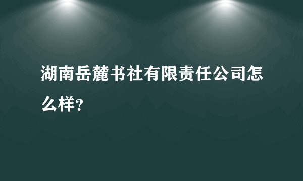 湖南岳麓书社有限责任公司怎么样？