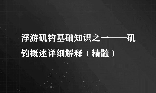 浮游矶钓基础知识之一——矶钓概述详细解释（精髓）