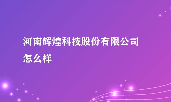 河南辉煌科技股份有限公司 怎么样