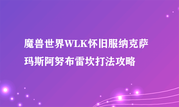 魔兽世界WLK怀旧服纳克萨玛斯阿努布雷坎打法攻略