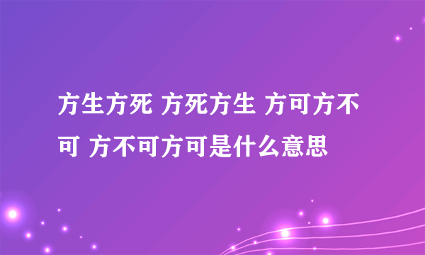 方生方死 方死方生 方可方不可 方不可方可是什么意思