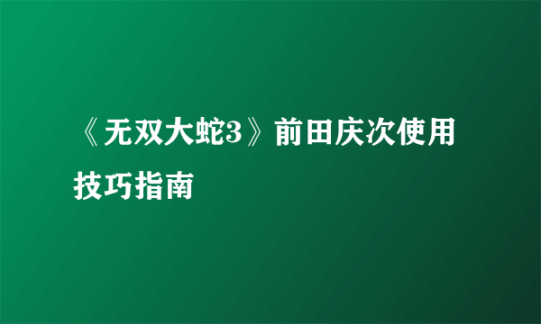 《无双大蛇3》前田庆次使用技巧指南