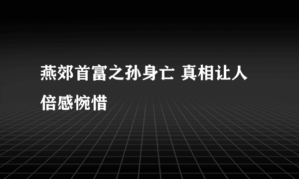 燕郊首富之孙身亡 真相让人倍感惋惜