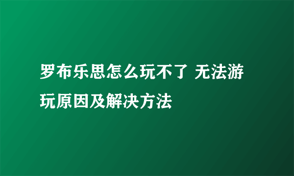 罗布乐思怎么玩不了 无法游玩原因及解决方法