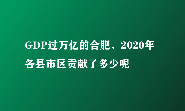 GDP过万亿的合肥，2020年各县市区贡献了多少呢