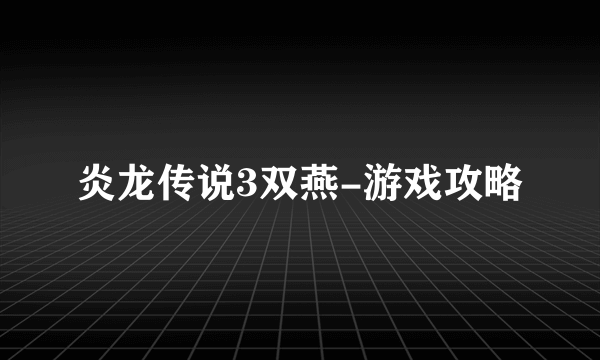 炎龙传说3双燕-游戏攻略