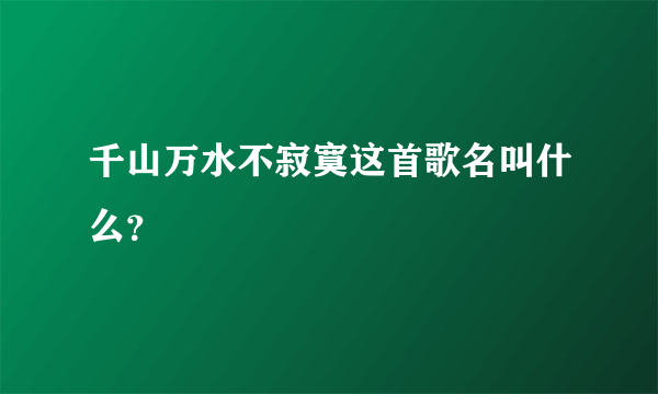 千山万水不寂寞这首歌名叫什么？