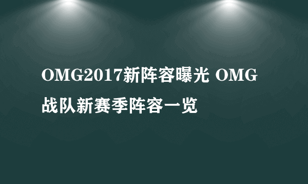 OMG2017新阵容曝光 OMG战队新赛季阵容一览