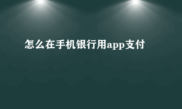 怎么在手机银行用app支付