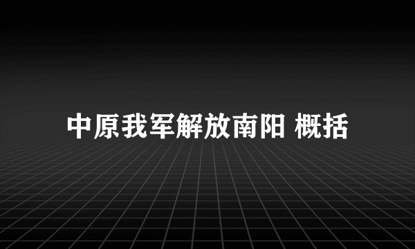 中原我军解放南阳 概括