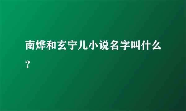 南烨和玄宁儿小说名字叫什么？