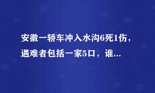 安徽一轿车冲入水沟6死1伤，遇难者包括一家5口，谁来为他们的死负责？